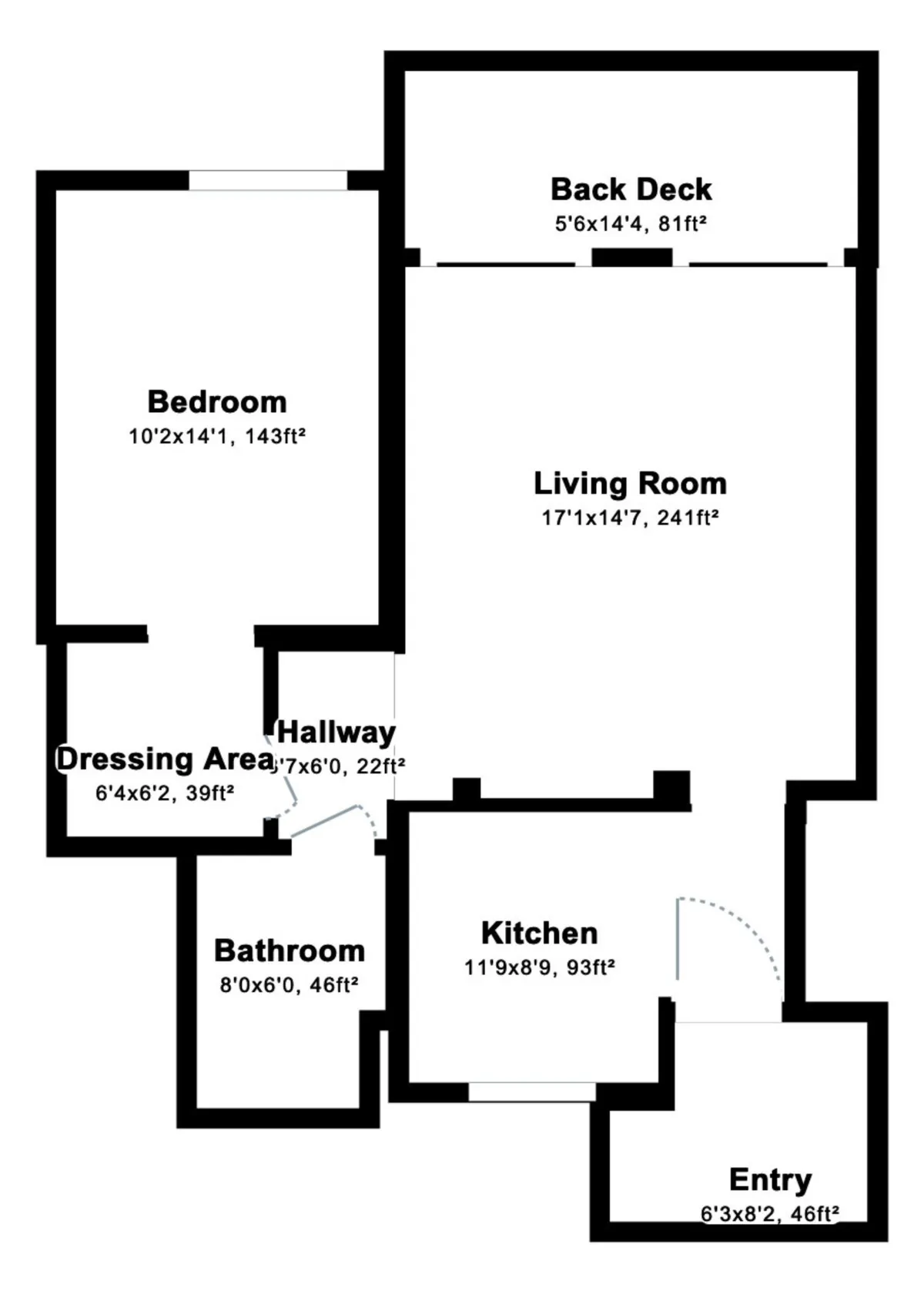 This interior image offers a comprehensive view of the living room, kitchen, bedroom, and back deck balcony. The open layout hints at the thoughtful arrangement of the condo for both comfort and convenience. The space could easily accommodate storage for recreational gear, with the balcony providing a transition point between inside living and outdoor fun.